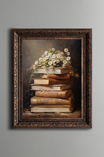 epiqart Daisies on Books - Vintage Patterned Painting - Thick Model