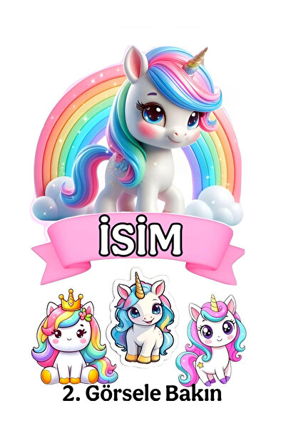 telaşe memuru İSİMLİ - Unicorn Yenilebilir Pasta Süsü - Unicorn Pasta Resmi v...