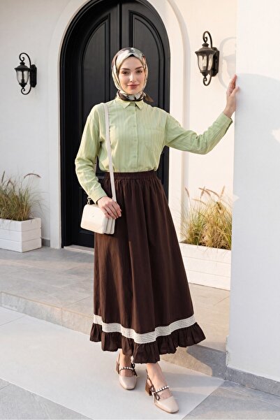 Modamorfo Oversized Linen Shirt with Pockets on the Back - Light Green