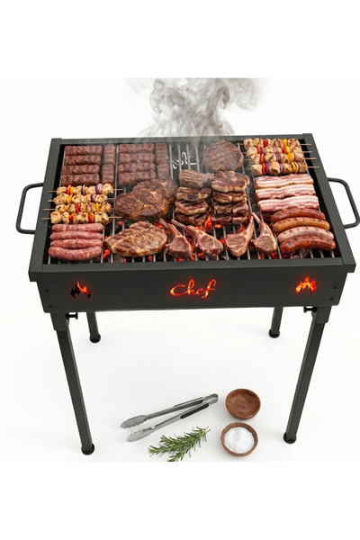 OEM Grătar Chef „Voinicul” 60x40 cm – Tablă 2 mm, Picioare Detașabile