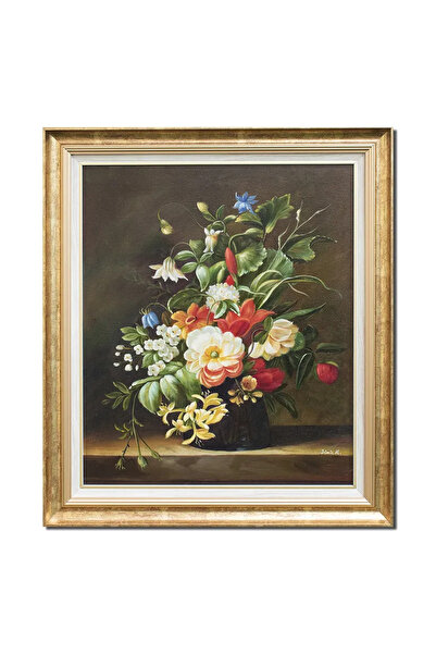 artnova Известна рамкирана ръчно рисувана картина, Флорална композиция, 75x65...