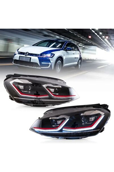 OEM Προβολείς LED εμπρός για Vw Golf 7.5 (2018-2021), σχέδιο με κόκκινη γραμμ...