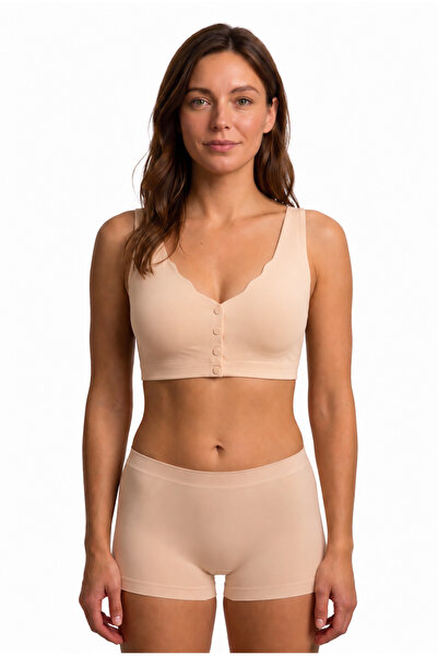 westicgiyim Women's Seamless Laser Cut Front Snap Gathered Bra with Wide Stra...