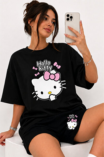 JAWÜ STYLE Set tricou și pantaloni scurți Hello Kity, imprimat, din bumbac su...