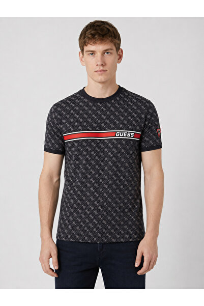 Guess Jamey Erkek Siyah 4G Monogram Desenli Regular Fit T-Shirt