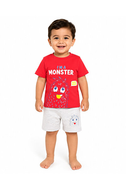 Generic Boys’ Summer Two-Piece T-Shirt and Shorts Set with Fun Printed Design