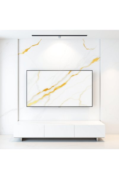 Mefan Duvarda Sanat Özgün Altın Damarlı Carrara Mermeri TV Arkası Silinebilir...