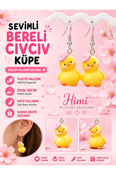 himi bijuteri aksesuar Bereli Chick Cheerful Cute Animal Figured Dangle Earri...