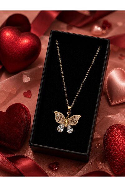 PULİNİN DÜKKANI Gold Color Women's Necklace with Butterfly Figure – Elegant S...