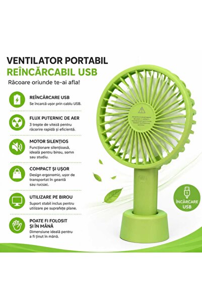 ANY SHOP MARKET Ventilator Portabil Reîncărcabil USB, 3 Trepte de Viteză, Uti...