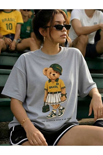 New Shine Brazil Teddy Bear Printed Oversize Cotton T-Shirt
