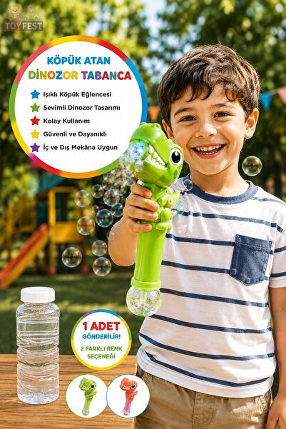 TOYFEST Köpük Atan Dinozor Tabanca Işıklı Baloncuk Oyuncağı Kutulu Tekli Sevi...