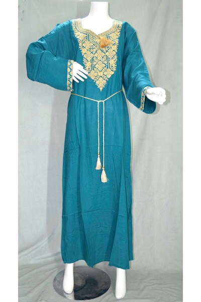 Zainah Luxury Embroidered Viscose Jalabiya - Long Sleeve Traditional Maxi Kaf...