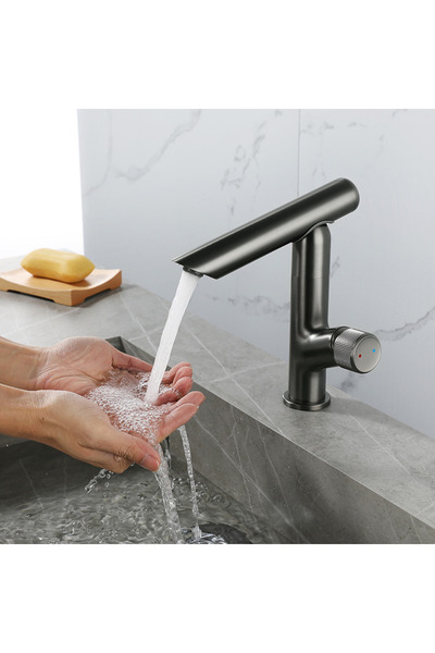 ALFAS Antrasit Modern 360 Döner Banyo Lavabo Bataryası Gun Metal (Pirinç)