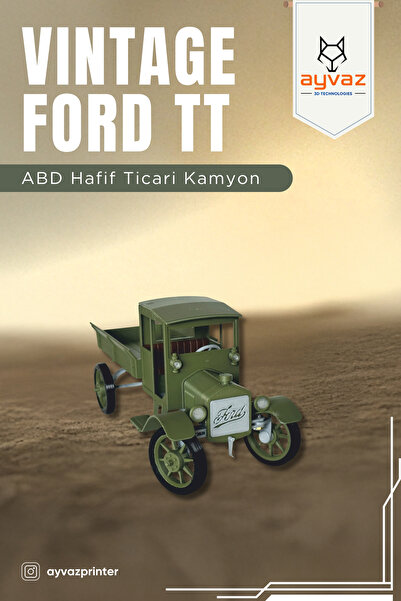 ayvazprinter VINTAGE FORD TT 1/35 Ölçek, 5x14x6 cm Boyutlu, Hareketli Teker S...