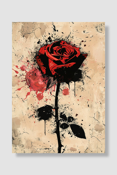 Luna Marissa Plakat Crvena Ruža Crna Tinta Prskanje Grunge Ulična Umetnost De...