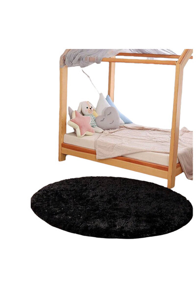 OEM Covor negru, rotund, pufos, 160 cm