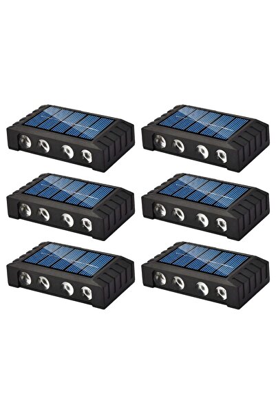 YBOSHOP Set 6 lămpi solare exterior 8 LED, lumină caldă, senzor, IP65, negru