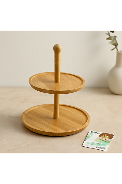 magicool Round 2-Tier Wooden Bamboo Serving Tray 20/25 cm - Pack of 12