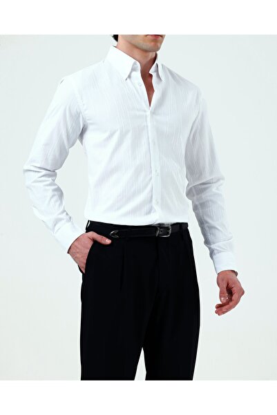 TerziAdemAltun Italian Style Slim Fit Button down Collar Men's Shirt White T1...