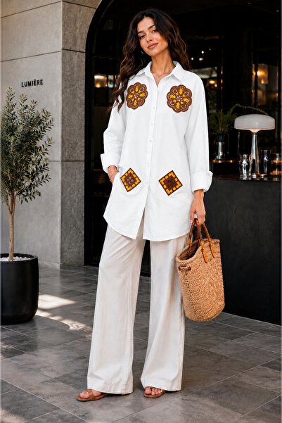 ues Ethnic Motif Embroidered White Tunic Shirt