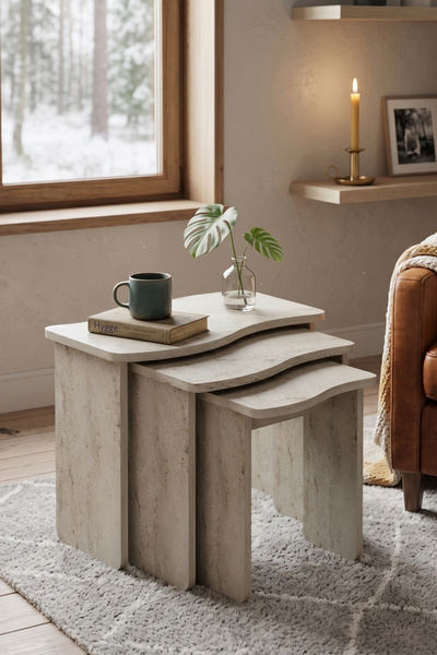 Skandi homeworks Wave Modern 3'lü Zigon Sehpa - Salon ve Oturma Odası Sehpası