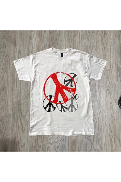Grafftee Clothing تي شيرت أبيض مطبوع عليه علامة السلام للجنسين مقاس كبير