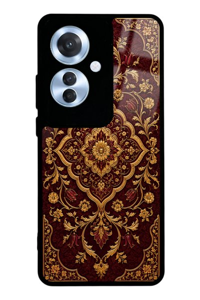Spoyi Oppo Reno 11F Burgundy Ottoman Gold Design Glossy Phone Case
