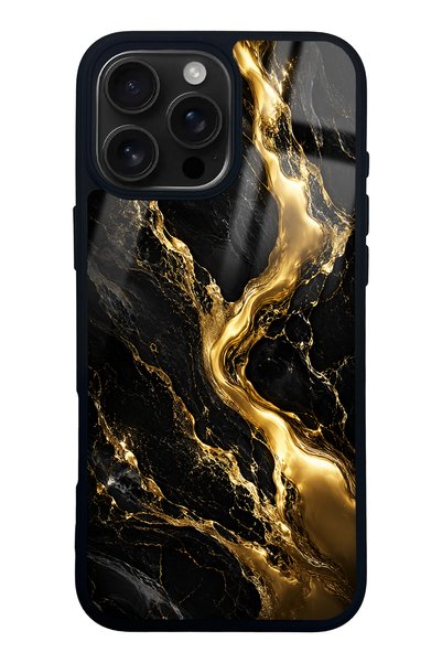 Spoyi iPhone 16 Pro Max Obsidian Gold Flow Design Glossy Phone Case