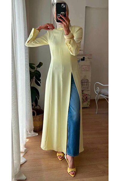 My Blog Yellow Cuff Sleeves Slit Design Abaya - M8567