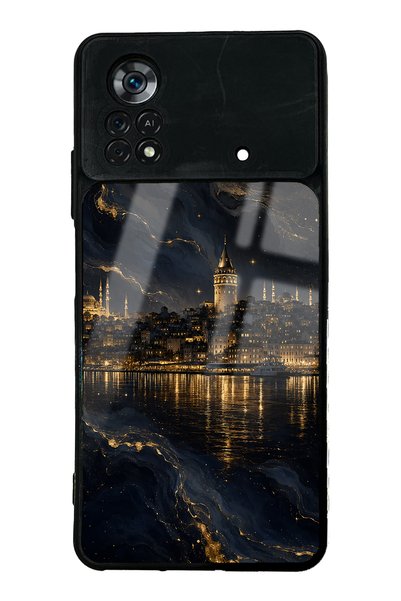 Spoyi حافظة هاتف Xiaomi Poco X4 Pro Golden Galata Night Design اللامعة