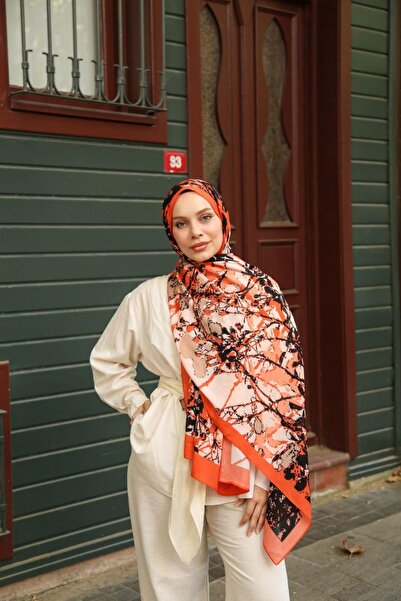 ENRİCO FERRİ Petra Brush Paint Pattern Shawl - Orange