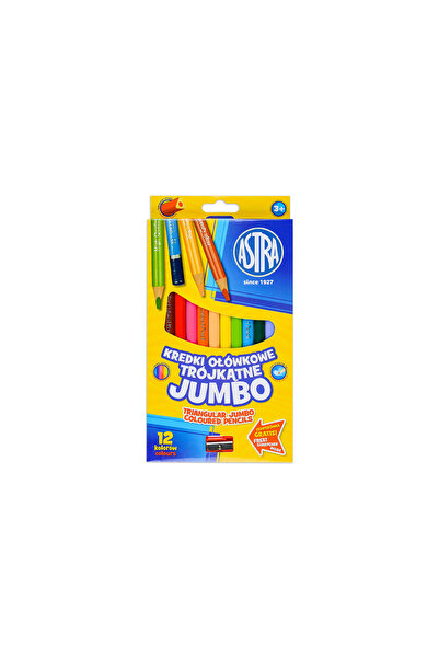 Astra Set creioane triunghiulare color Jumbo cu ascutitor, 12 culori