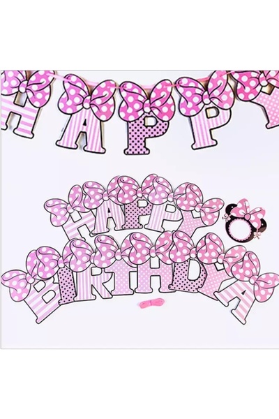 Baloane Vesele Banner Happy Birthday Minnie Cu Fundite BNR16