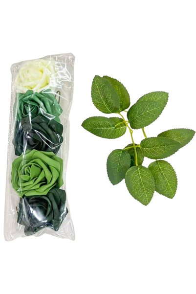 OEM Trandafiri artificiali, 4 nuante de verde, 2 frunze incluse