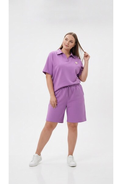 Koza Butik Γυναικείο κοντομάνικο σετ σορτς με λεπτομέρεια ετικέτας στο στήθος...