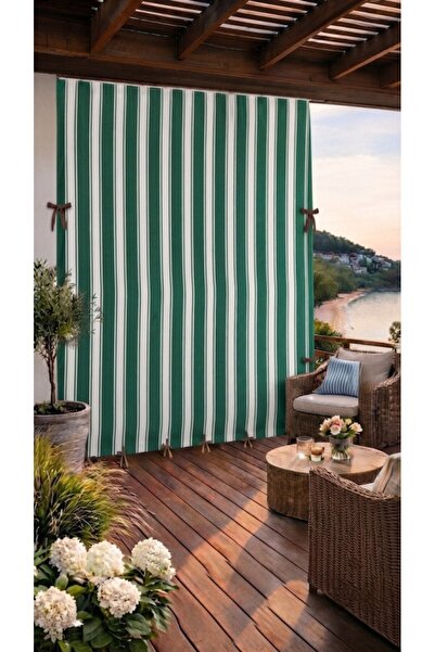 CG HOME Green White-Balcony Curtain with Enxboy Option and Lace-Up Fastening,...