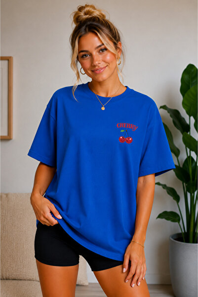 FECCY Premium Cherry Unisex Oversize Women's T-Shirt Cotton Oversize T-Shirt