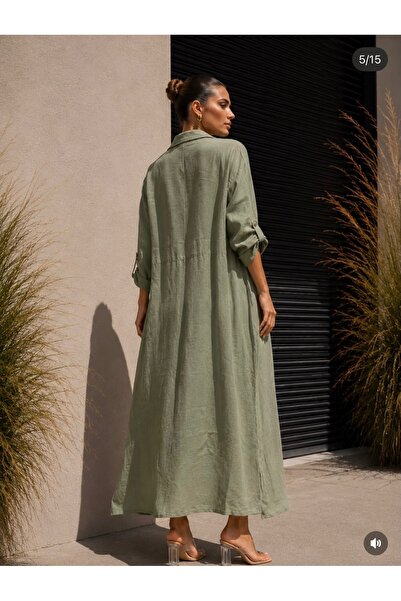 yusracollectionn Italian Linen Long Shirt Dress with Pockets Oversize Relaxed...
