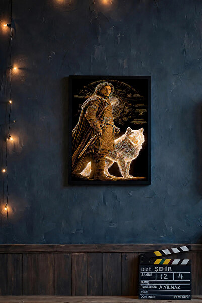 Halura Game of Thrones Jon Snow Desenli Ahşap Görünümlü Çerçeve | 15x21, 21x3...