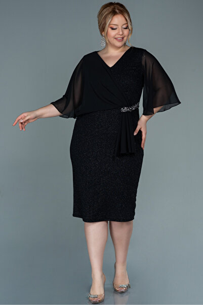 Efelif Short Sleeve Glittery Chiffon Sleeve Midi Plus Size Evening Dress Abk3...