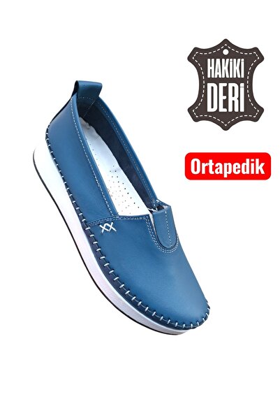 Viyolas Hakiki Deri Kadın Ayakkabı Lastikli Düz