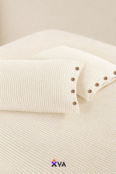 XVA Single Person 100% Cotton Knitted Pique Set |   Bedspread |   1 Pillowcase |   Decorative Throw Pillow with Gift |   160X230 cm