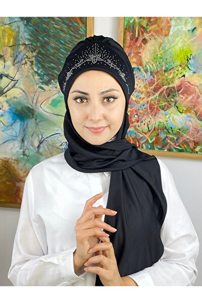 MY UKİYO STORE TESETTÜR TAŞLI ÇİÇEK DESENLİ GÜNLÜK ATKILI BONE ŞAL