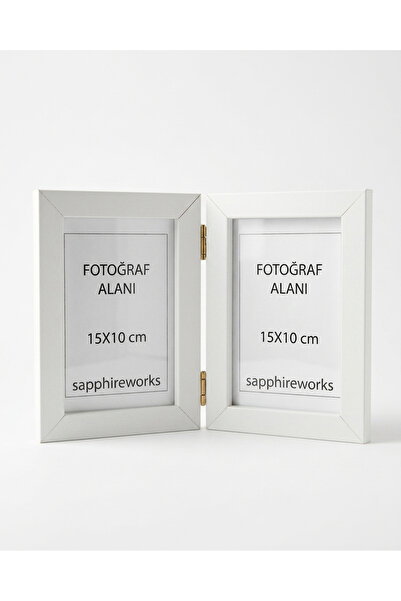 Sapphireworks İkili Fotoğraf Çerçevesi Menteşeli Beyaz Ahşap Çerçeve 10x15cm