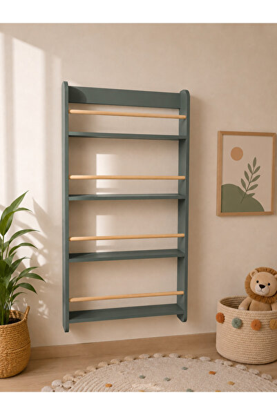 LunaLoveWood Masif Ahşap Montessori Kitaplık - Çocuk Odası Duvar Rafı 4 Raflı...