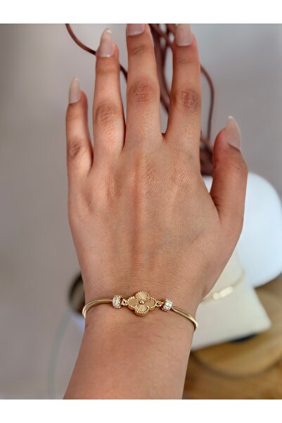 ANKA JEWELLRY سوار نسائي من الفولاذ المقاوم للصدأ مزين بأربع أوراق البرسيم ال...