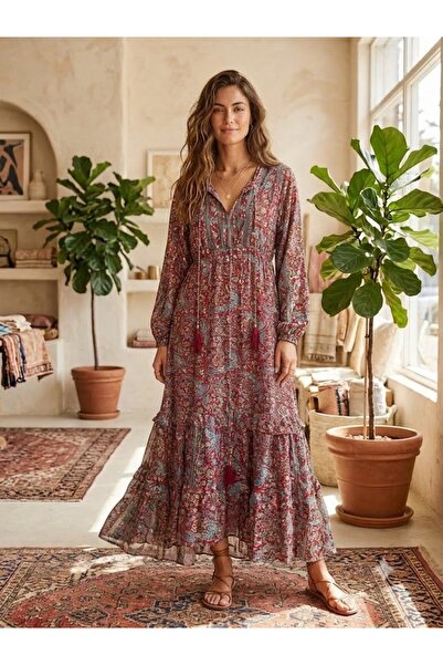 AYASOFYA OTANTIK Women's Indian Ethnic Authentic Patterned Long Sleeve Long S...
