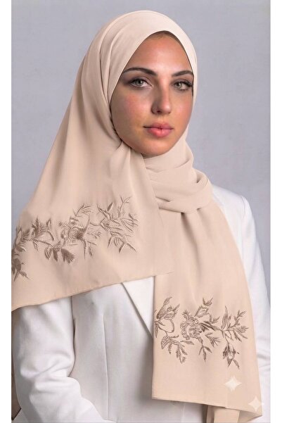 Veil Designer Boal Aluane Veil with Special Dark Green Embroidery on Both Sid...