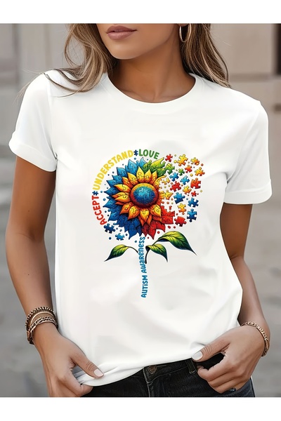 12 HERTZ Women's Casual Round Neck Short Sleeve T-Shirt, Regular Fit with Pat...